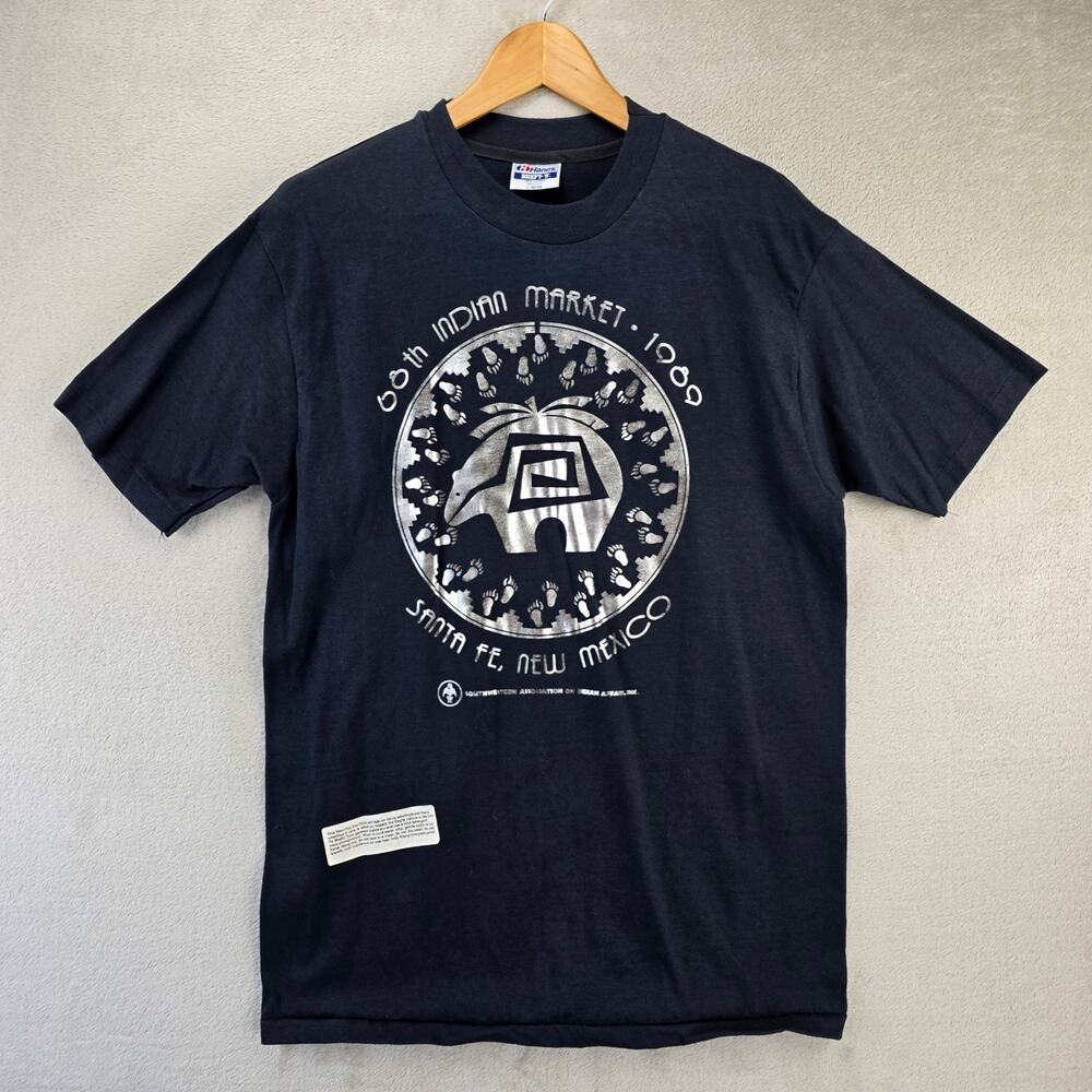 Vtg Sante Fe New Mexico Shirt Large Black 68th Indian Market Hanes Beefy Tee 80s